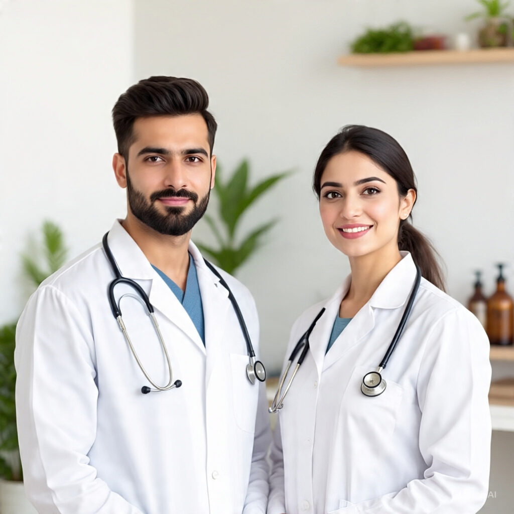 a professional banner showing two young pakistani